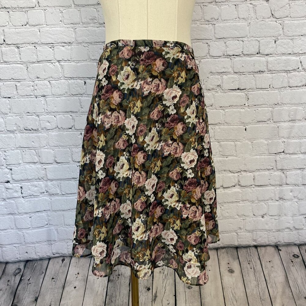 Vintage Express Extra Large Black Rose Floral Print 90s Mini Skirt